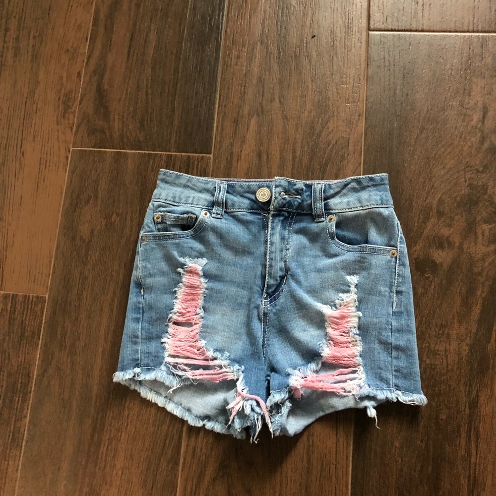 High waisted distress shorts